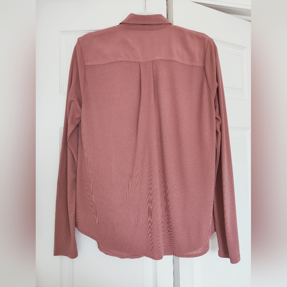 Loft Button Down Blouse With Ribbed Knit Arms - image 2